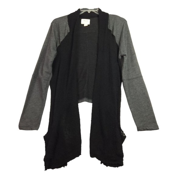 Lucky Brand Lucky Lotus Womens Cardigan Size XL Gray Black Open Front High‎ Low - Picture 1 of 12